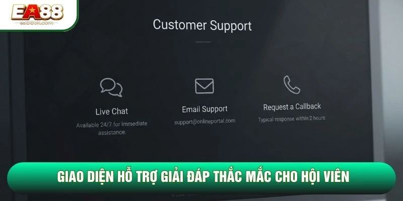Giao diện hỗ trợ giải đáp thắc mắc cho hội viên